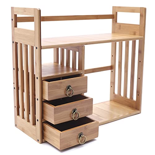 Bamboo Desktop Bookshelf with 3 Drawers (Nut-Brown) N575997