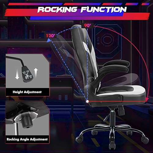 Black White Ergonomic PU Leather Swivel Desk Chair with Flip-up Armrest J9320