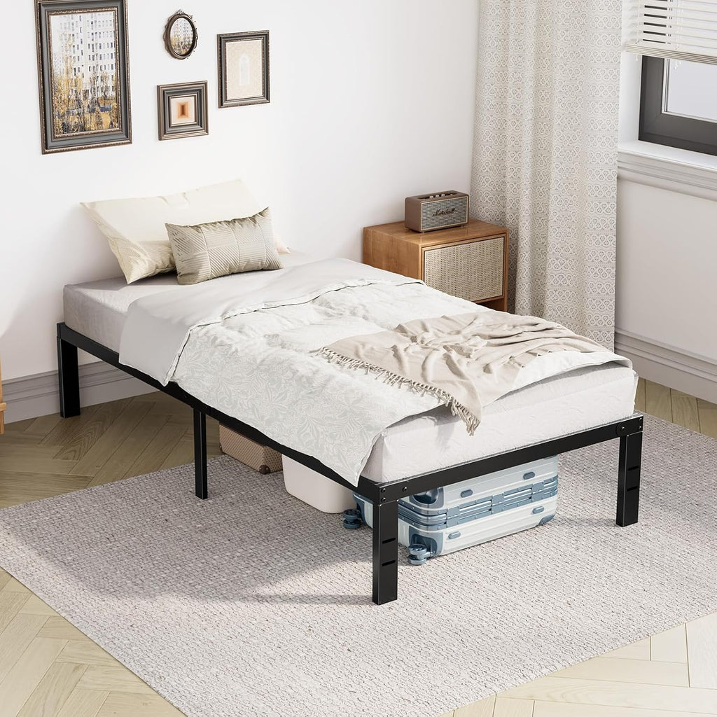 Twin Size Metal Platform Bed Frame with Steel Slat Support, Black N21211