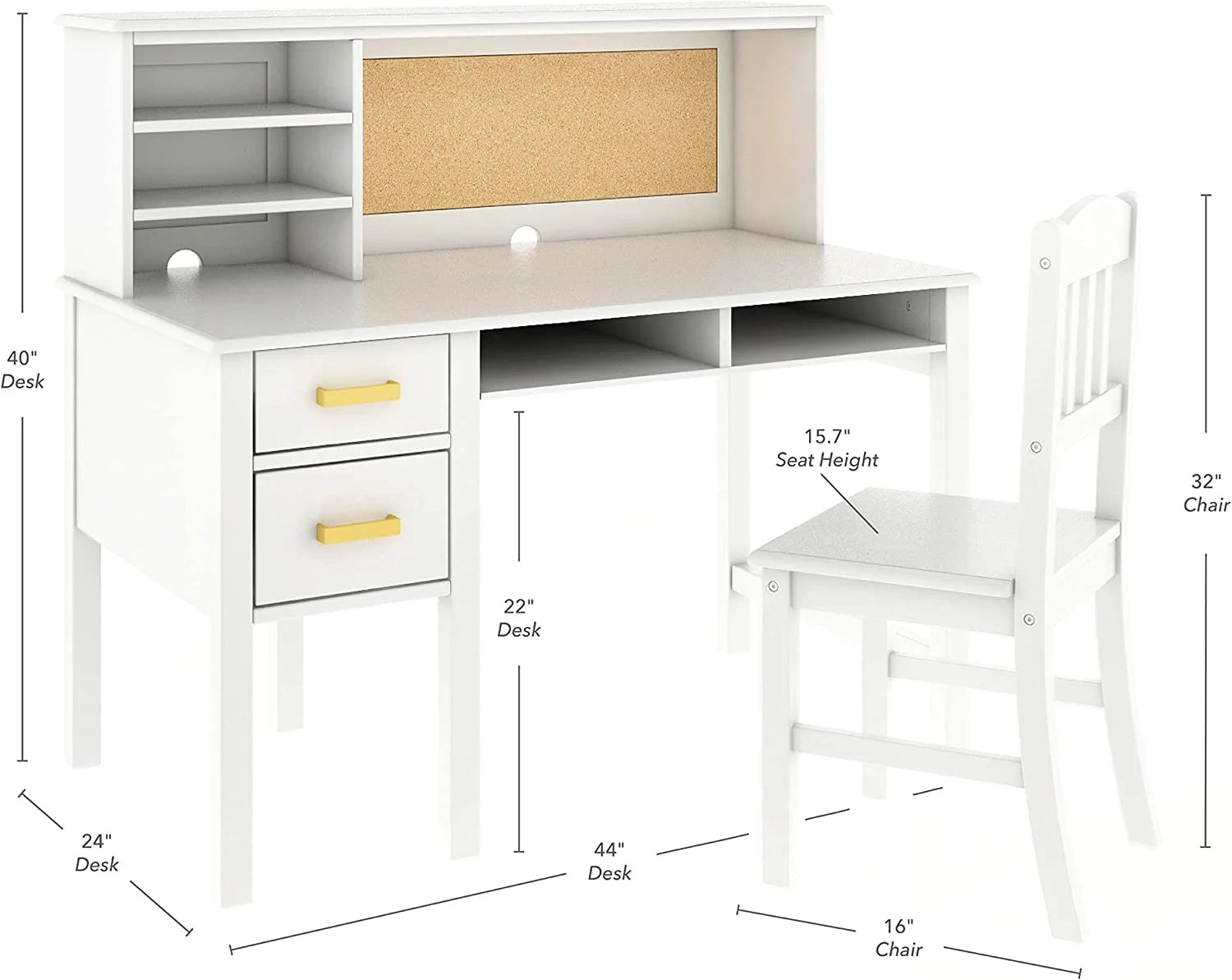 White Desk Hutch and Chair with Drawers X1703