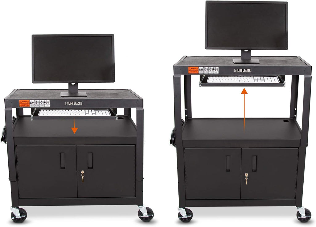 Large AV Cart with Locking Cabinet, Height Adjustable, Black H21904