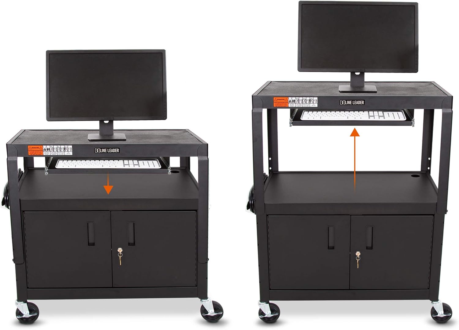 Large AV Cart with Locking Cabinet, Height Adjustable, Black H21904