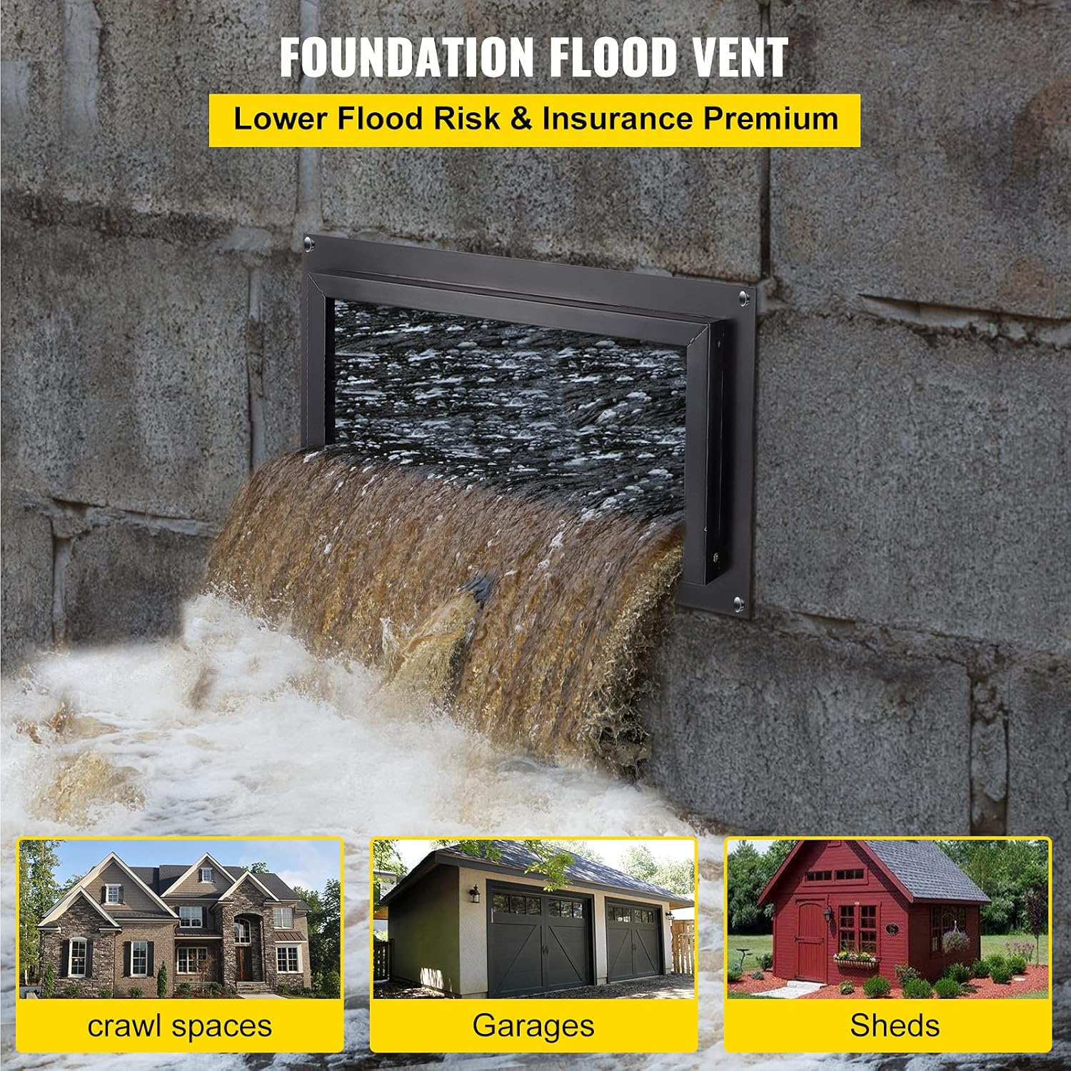 Black 8" x 16" Wall Mounted Flood Vent L92118