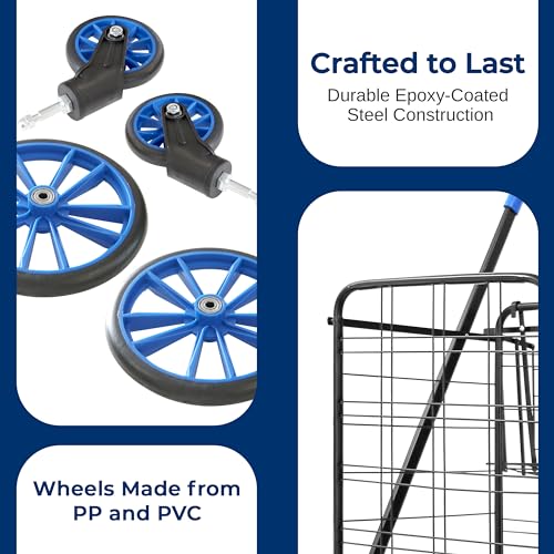 Folding Grocery Utility Shopping Cart with 360 Swivel Wheels, Double Basket, 110 lbs Capacity A450