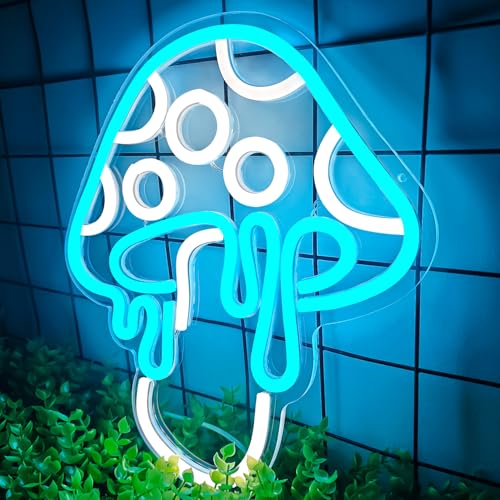 Ice Blue Dimmable Led Mushroom Neon Sign Night Light 3d Wall Art N429988