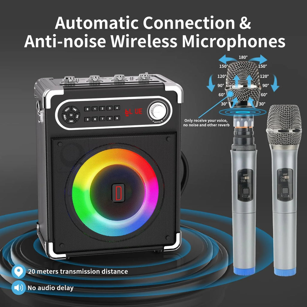 Karaoke Machine with 2 Wireless Microphones, Bluetooth Speaker W78526