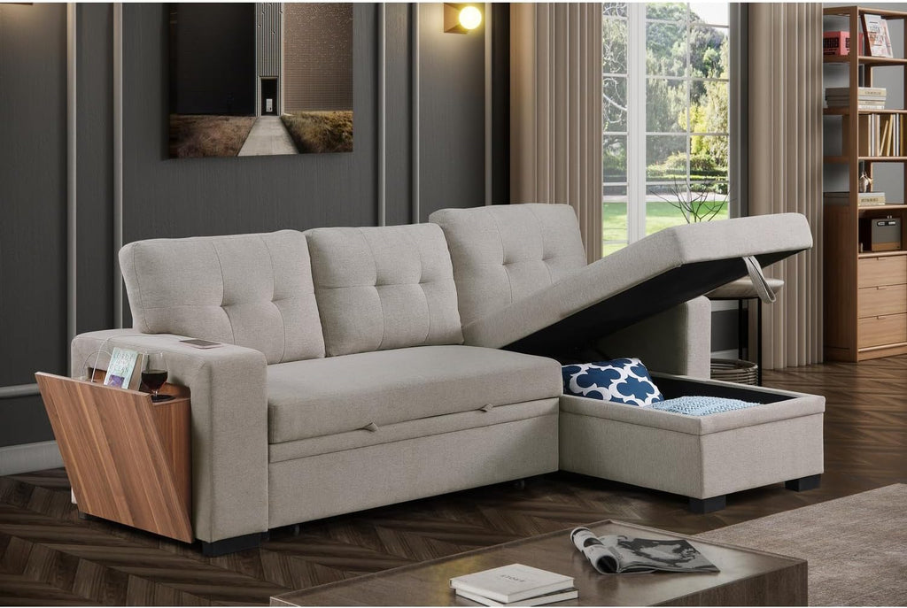 Light Gray Polyester Fabric L-Shaped Sleeper Sectional Sofa Bed M122