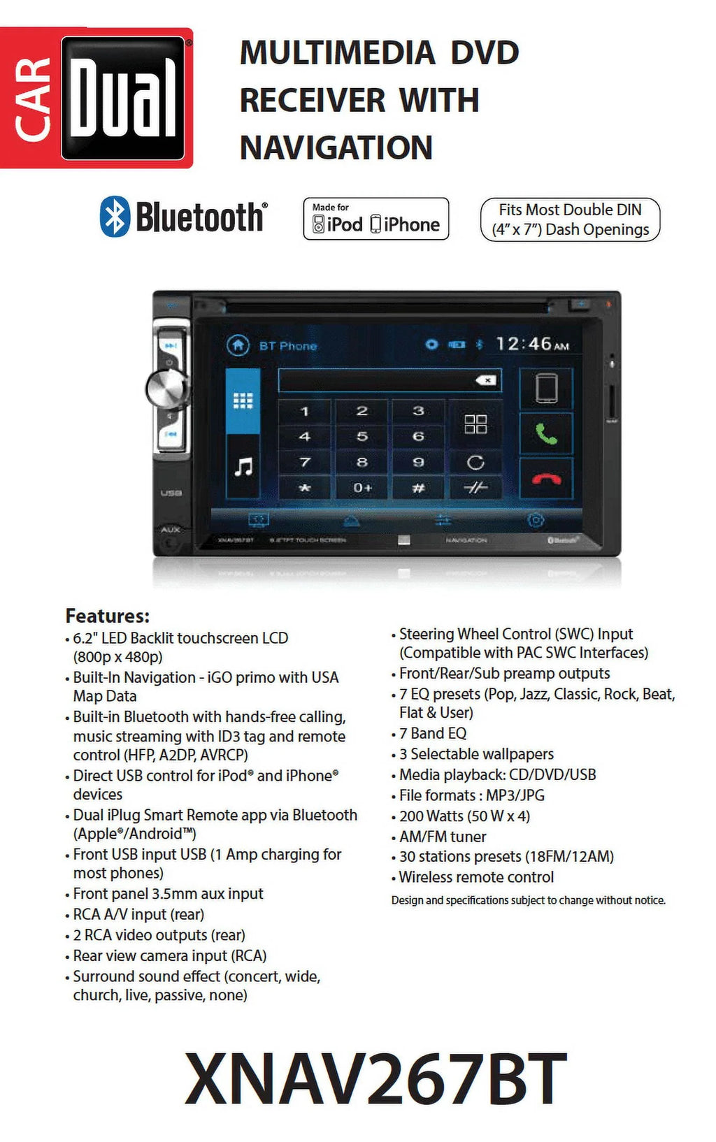 6.2 inch Double Din Car Stereo with Built-in Navigation S5442