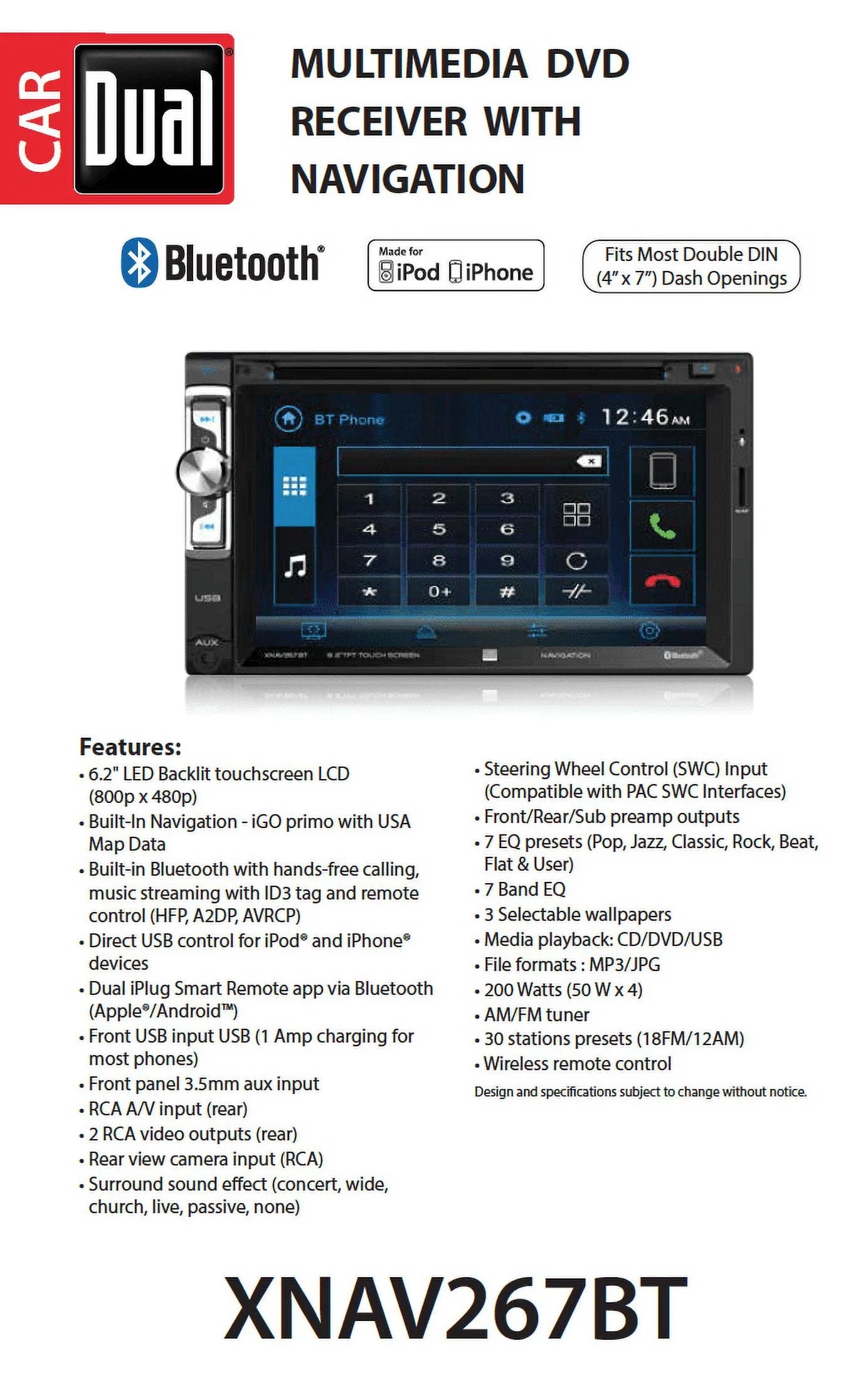 6.2 inch Double Din Car Stereo with Built-in Navigation S5442