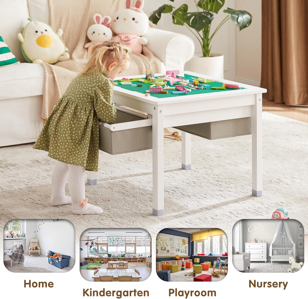 White Wooden Kids Table with Storage Drawers Z5115