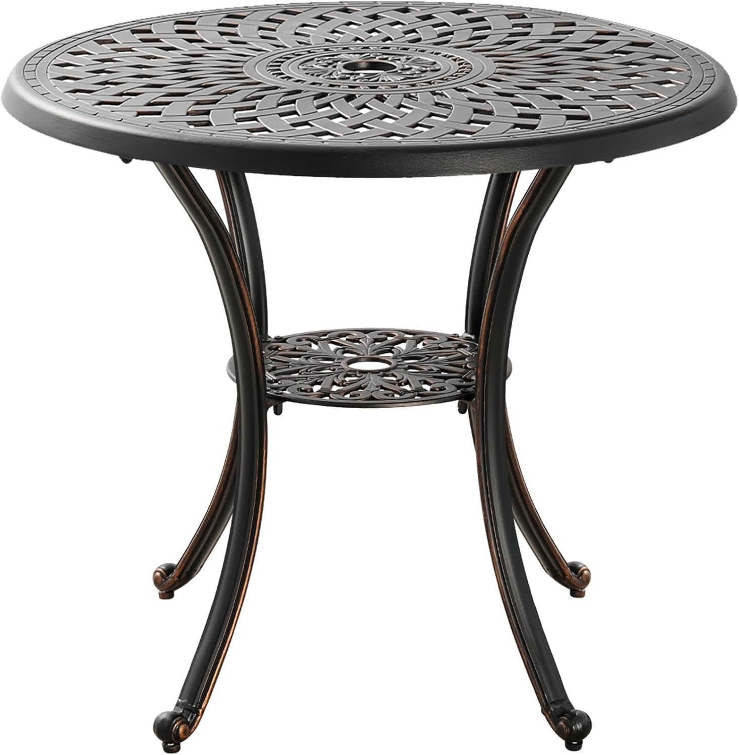 Black Metal Round Patio Dining Table with Umbrella Hole R62575