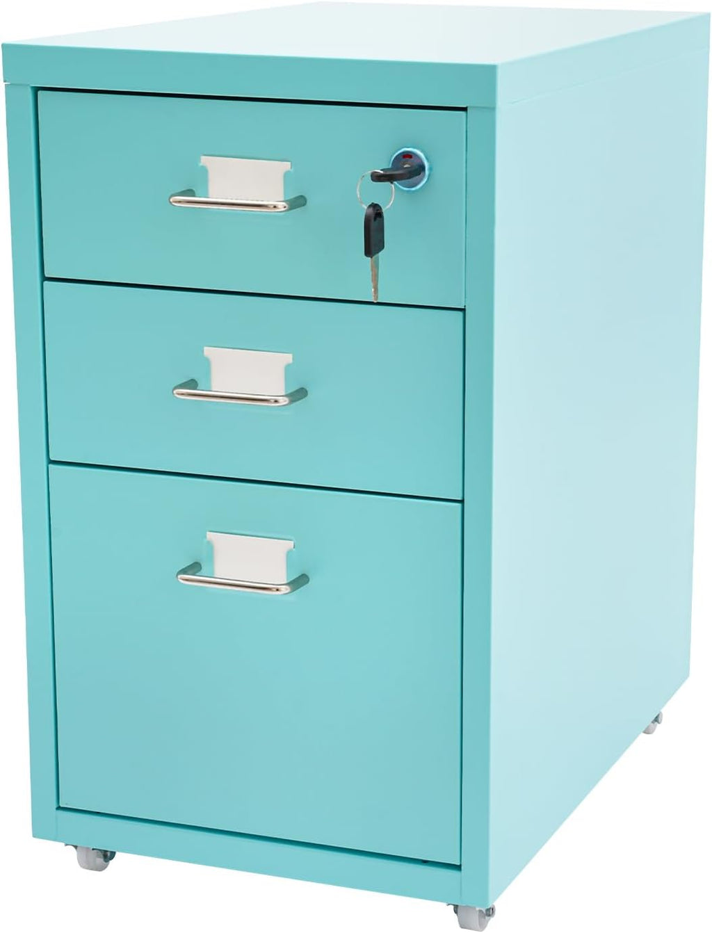 Blue 3 Drawer Mobile Metal Filing Cabinet with Lock U130939