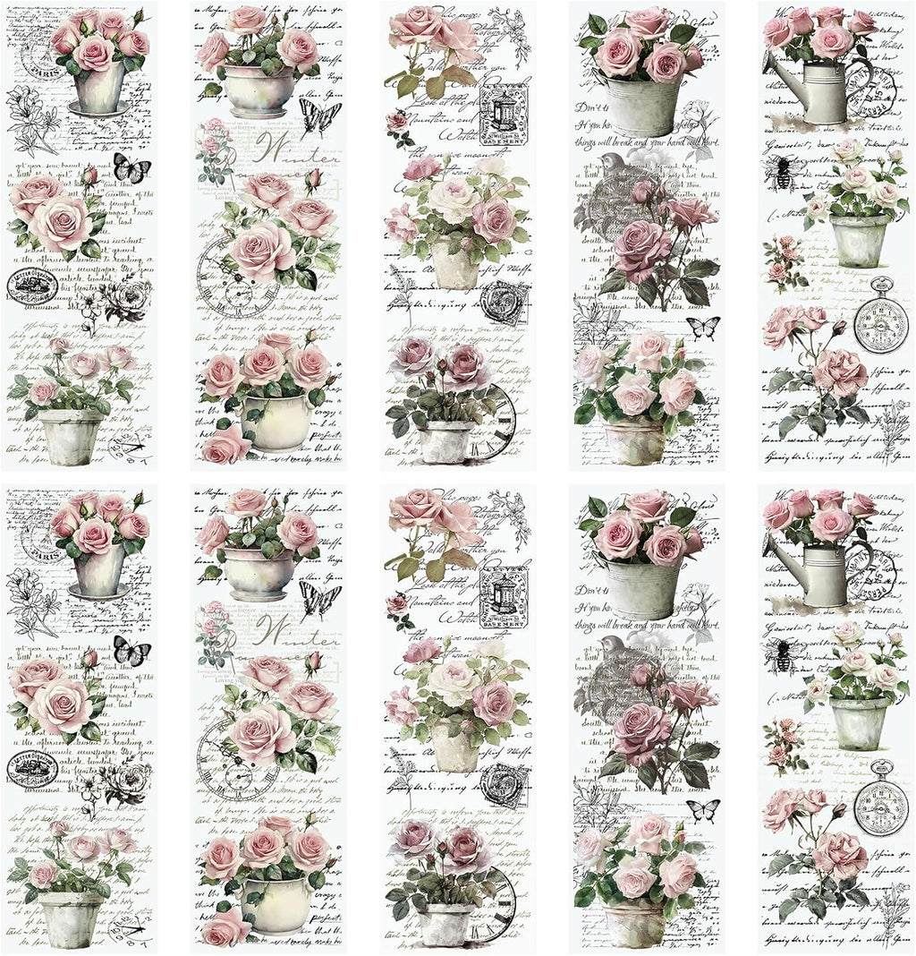 Vintage Pink Rose Waterproof Transfer Stickers, 10 Sheets, 11.8 * 3.9in V321447