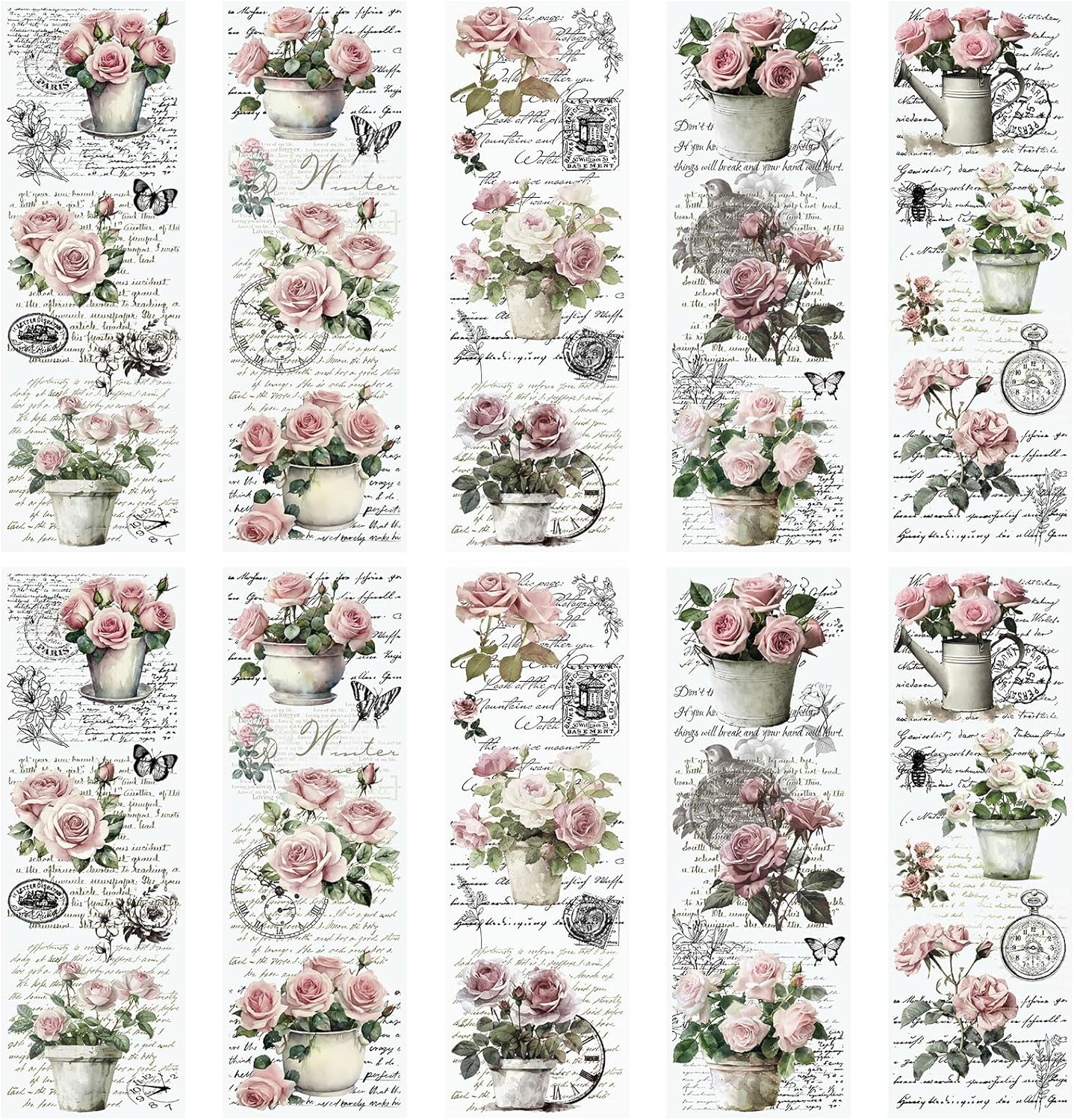 Vintage Pink Rose Waterproof Transfer Stickers, 10 Sheets, 11.8 * 3.9in V321447