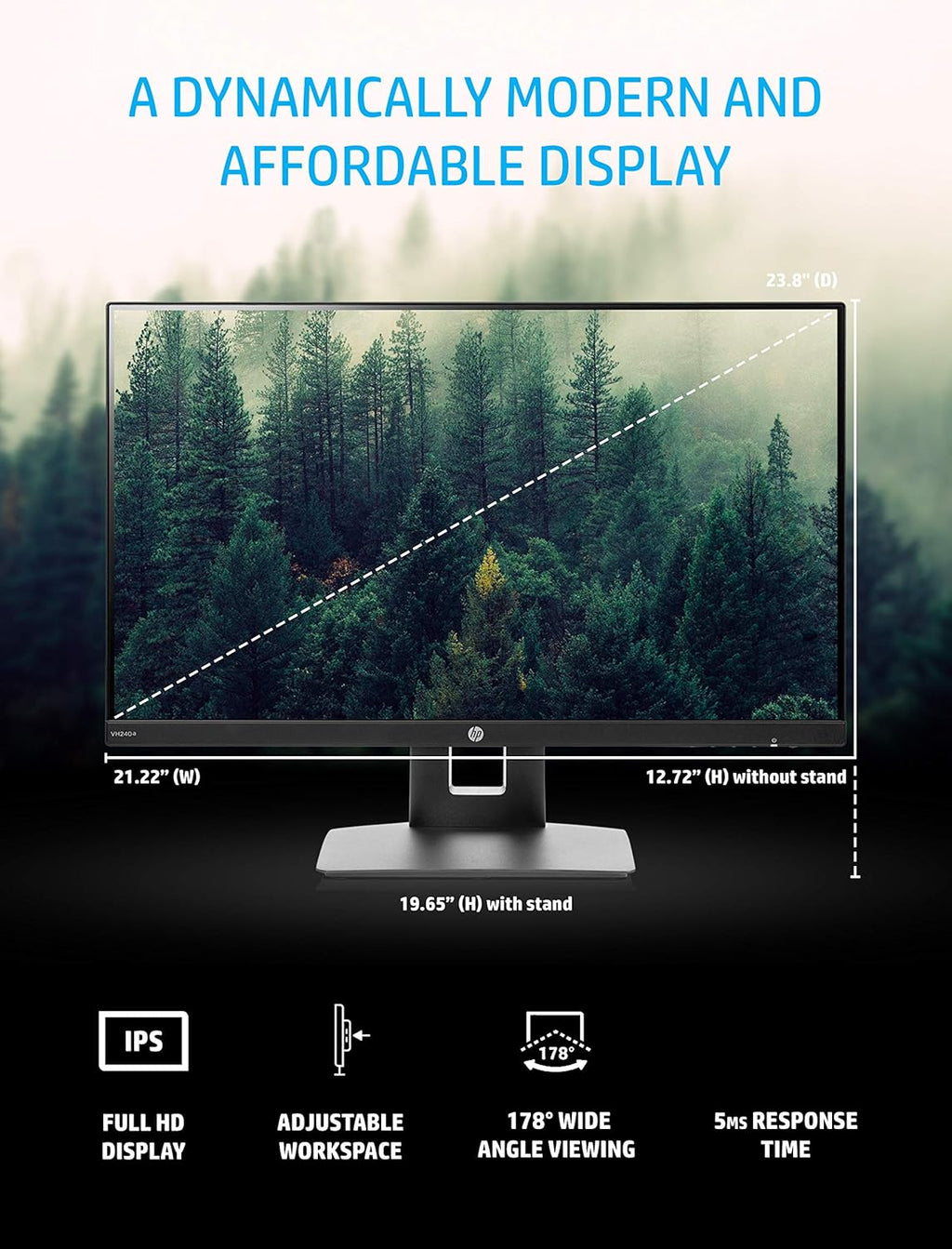 23.8-Inch Full HD 1080p IPS LED Monitor with Built-In Speakers and VESA Mounting, Black I181695