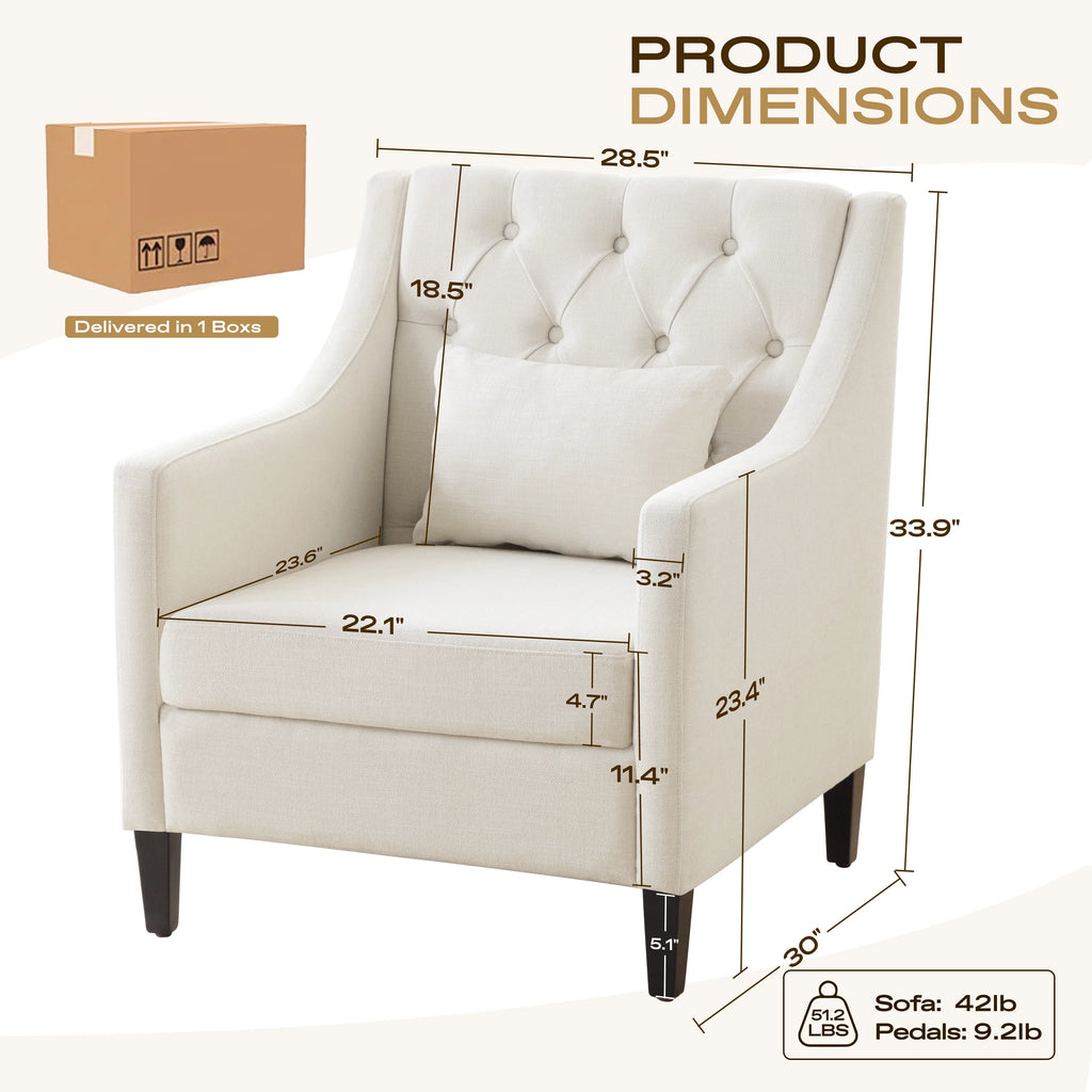 Beige Fabric Accent Chair with Wood Frame B144199