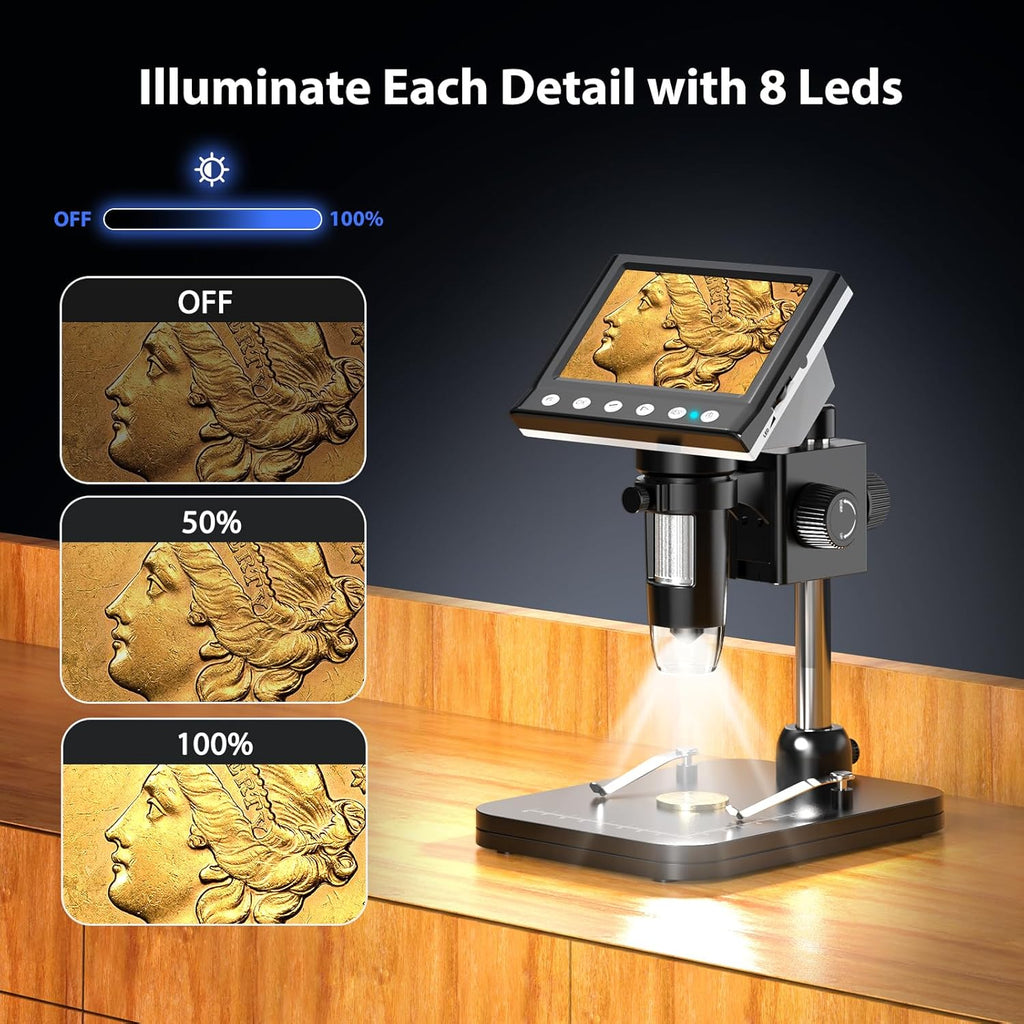 4.3'' IPS 1000X Magnification Digital Microscope with 8 Adjustable LEDs L11161