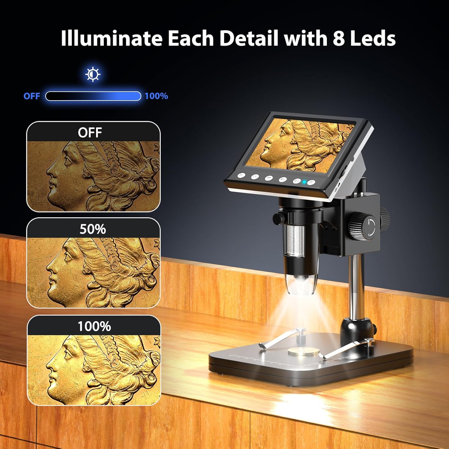 4.3'' IPS 1000X Magnification Digital Microscope with 8 Adjustable LEDs L11161