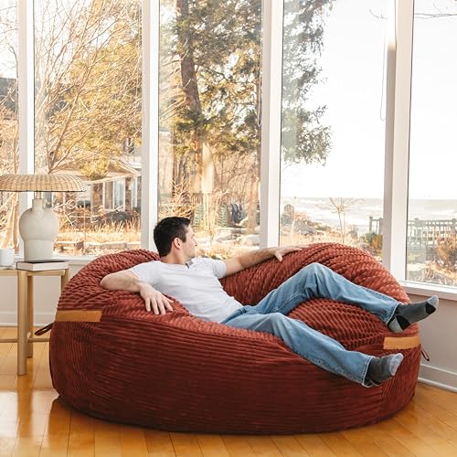 Deep Terracotta Corded Plush 6 feet Foam Filled Bean Bag Chair with Removable Cover G603