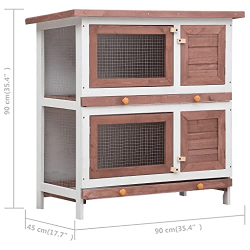 Gray Wood Pet Rabbit Hutch with Mesh Door and Green Roof O34370