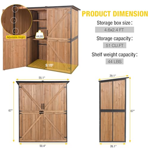 Outdoor Storage Shed with Metal Frame and Adjustable Shelfs (Brown) P9448