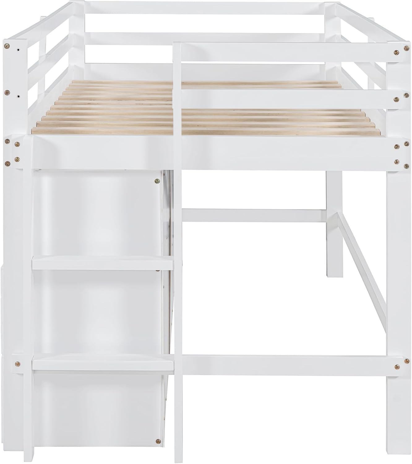 White Wooden Twin Size Loft Bed with 4 Drawers P6842