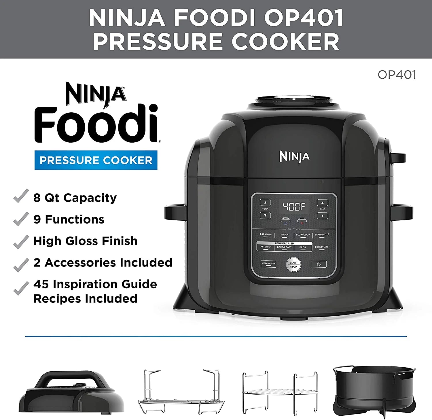 Restored 8-Quart 9-in-1 Deluxe XL Pressure Cooker and Air Fryer B2403