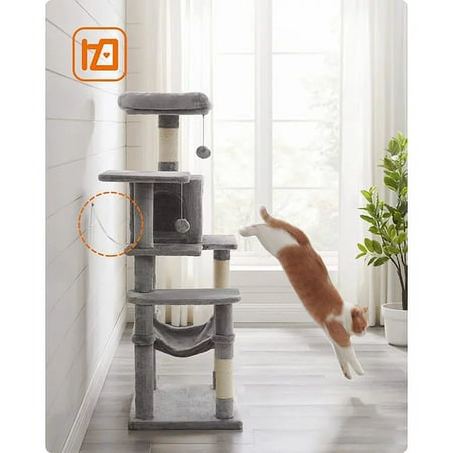Light Gray Cat Tree with Scratching Posts Hammock B58670