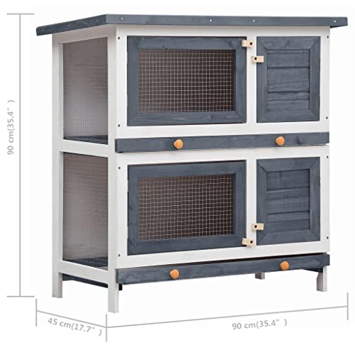 Gray Wood Pet Rabbit Hutch with Mesh Door and Green Roof O34370