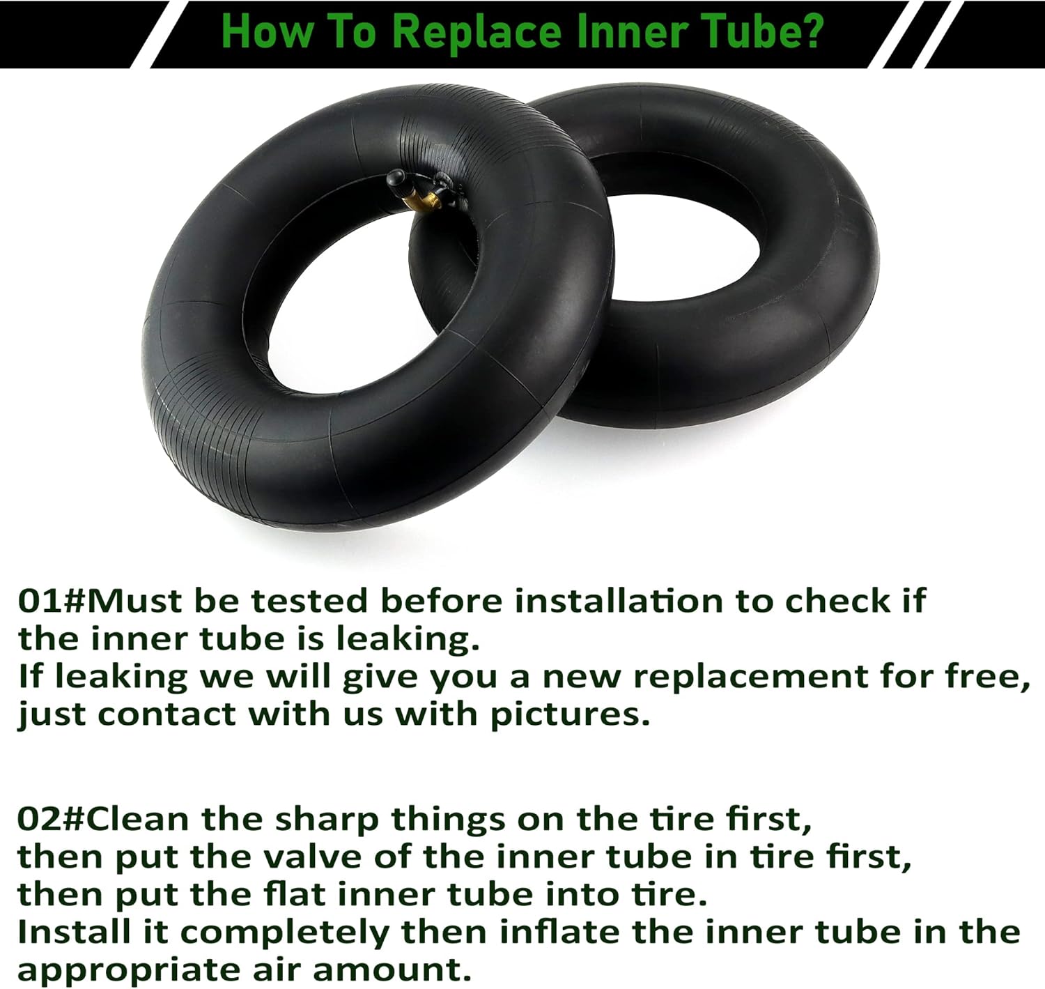 2 Pack Heavy Duty Replacement Inner Tubes with TR-13 Straight Metal Air Valve Stem A722062