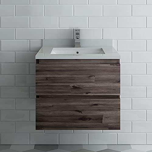 24 Inch Wall Hung Bathroom Vanity with Quartz Countertop and Ceramic Sink Q62254