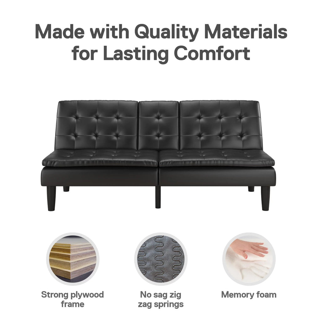 Black Faux Leather Memory Foam Futon with Cupholder and USB S276311
