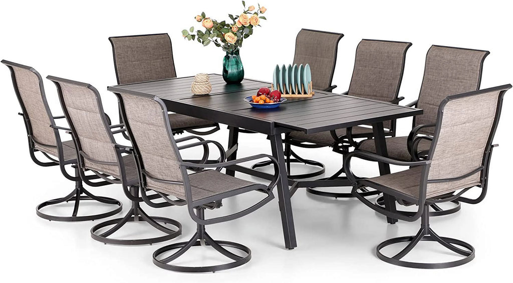 9 Piece Patio Dining Set with Padded Textilene Swivel Chairs and Expandable Table A5333