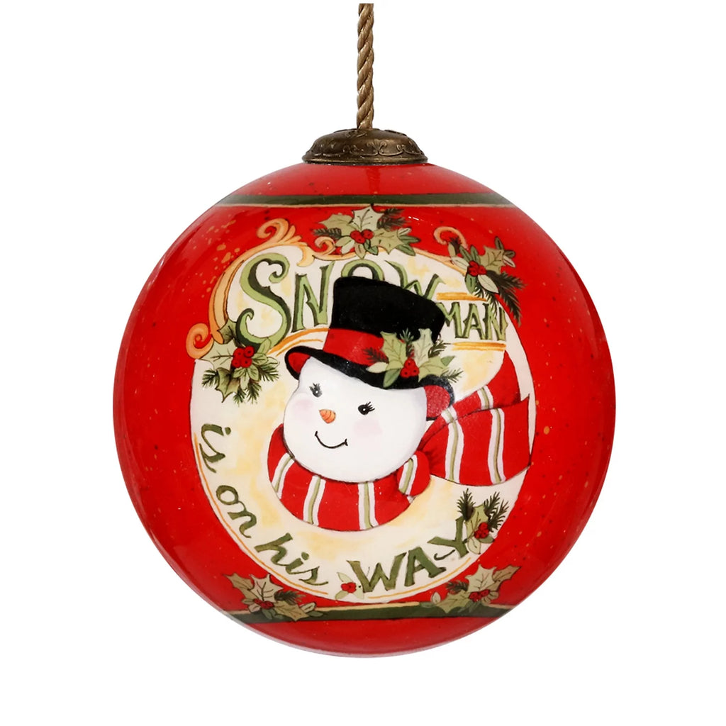 3" Red and White Snowman Christmas Glass Ball Ornament F978