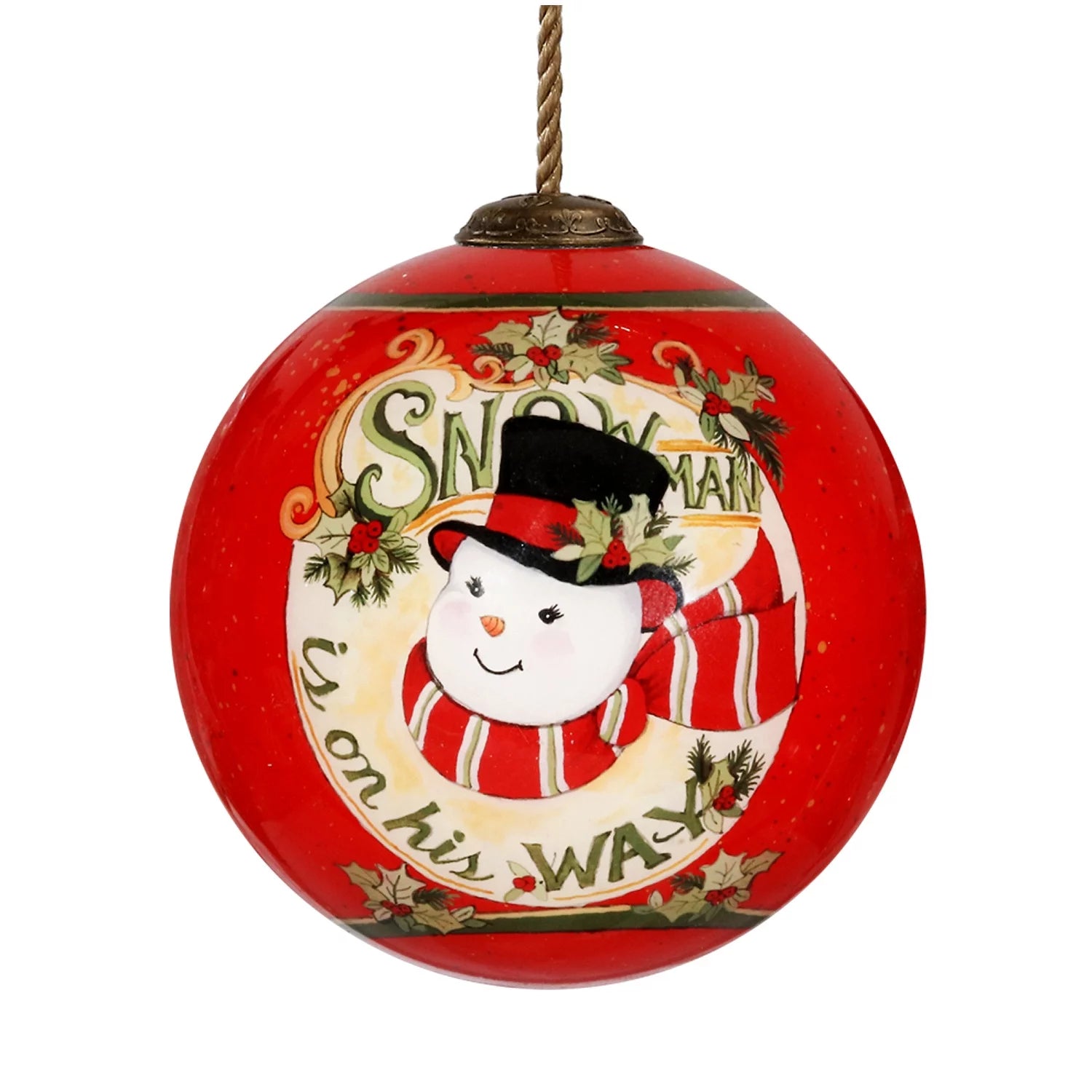 3" Red and White Snowman Christmas Glass Ball Ornament F978