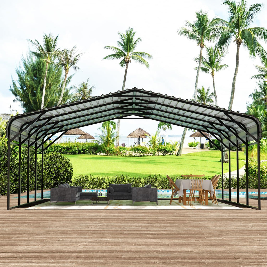 20' x 20' Metal Carport with Galvanized Steel Roof, Grey W377219