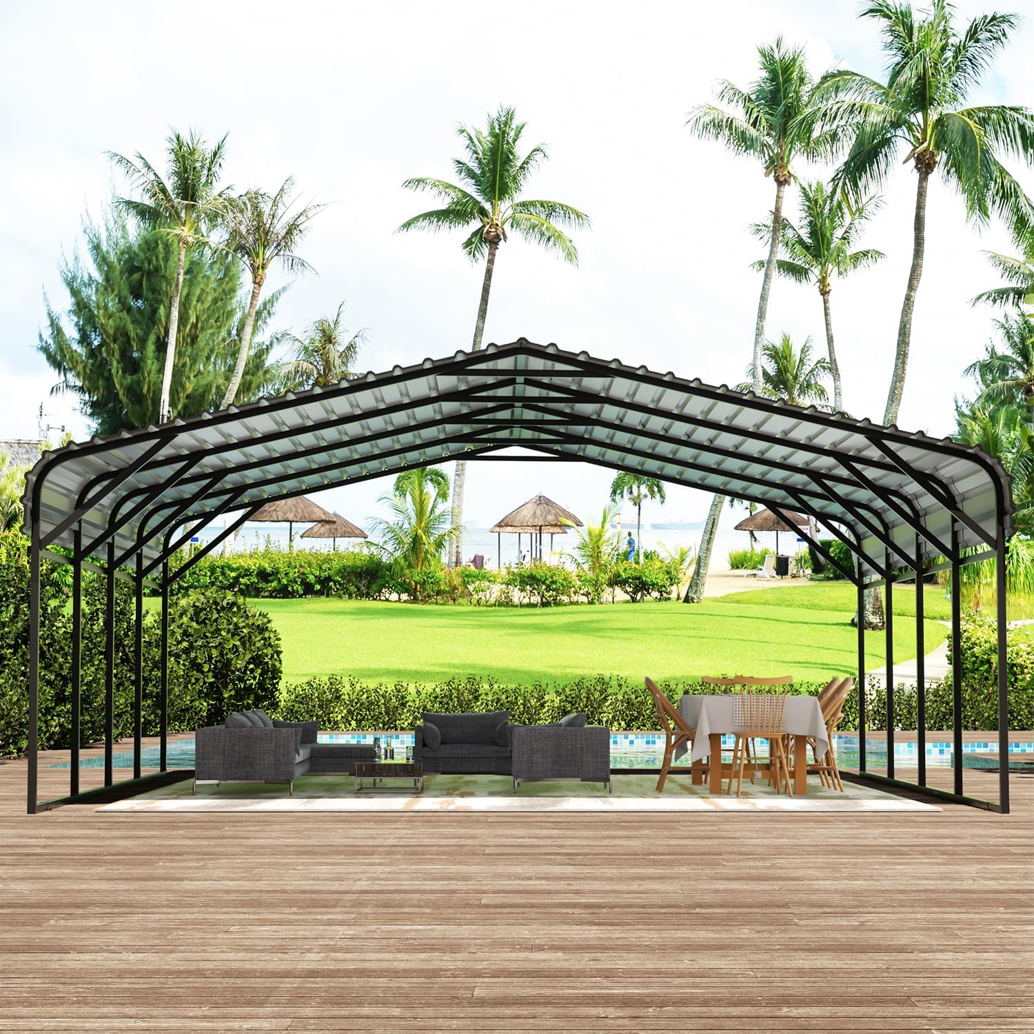 20' x 20' Metal Carport with Galvanized Steel Roof, Grey W377219