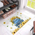 Yellow Sunflowers on Farm Truck Indoor Door Mats, Non-Slip Low Profile Entryway Rugs, Summer Floral on White, 18x30IN I887