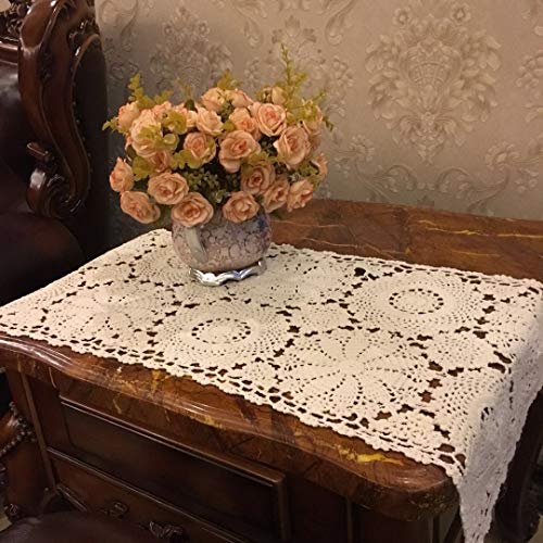 2pcs 100% Cotton Crochet Lace Rectangular Table Runner Ecru White 11 Inch X23 Inch P26963
