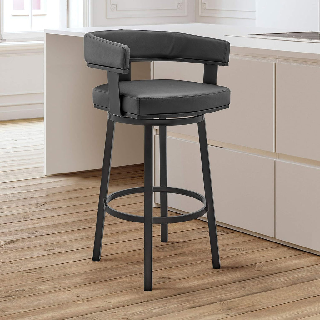 Black Faux Leather Bar Height Swivel Bar Stool N99014