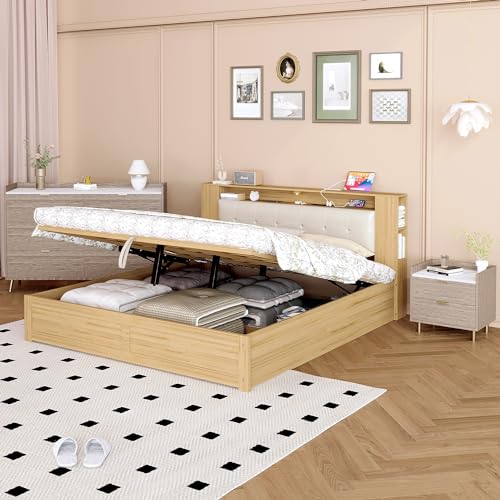 Queen Size Upholstered Platform Bed with Storage Nightstand and 6 Drawers Dresser Cabinet Z954700