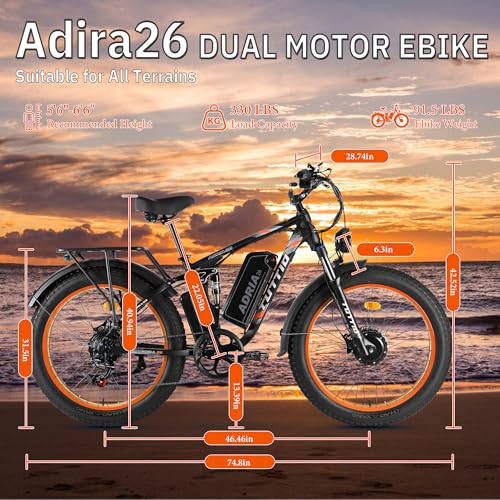 52V 30AH 26" Fat Tire Full Suspension Electric Mountain Bike T176