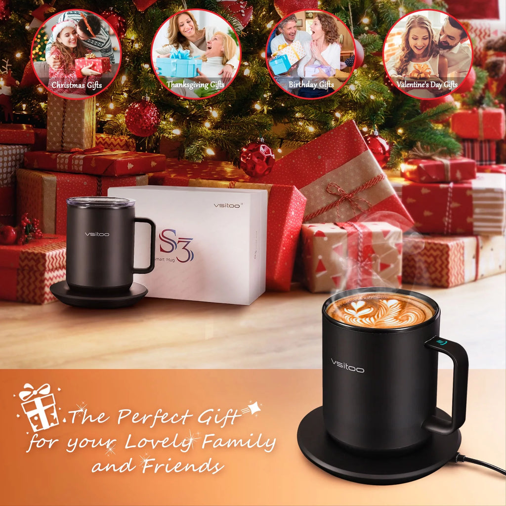 Black Self Heating Coffee Mug 10 oz with Lid F258