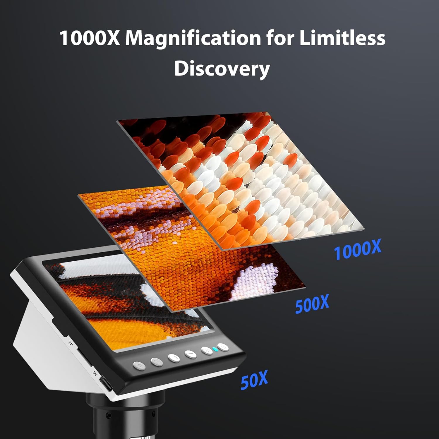 4.3'' IPS 1000X Magnification Digital Microscope with 8 Adjustable LEDs L11161