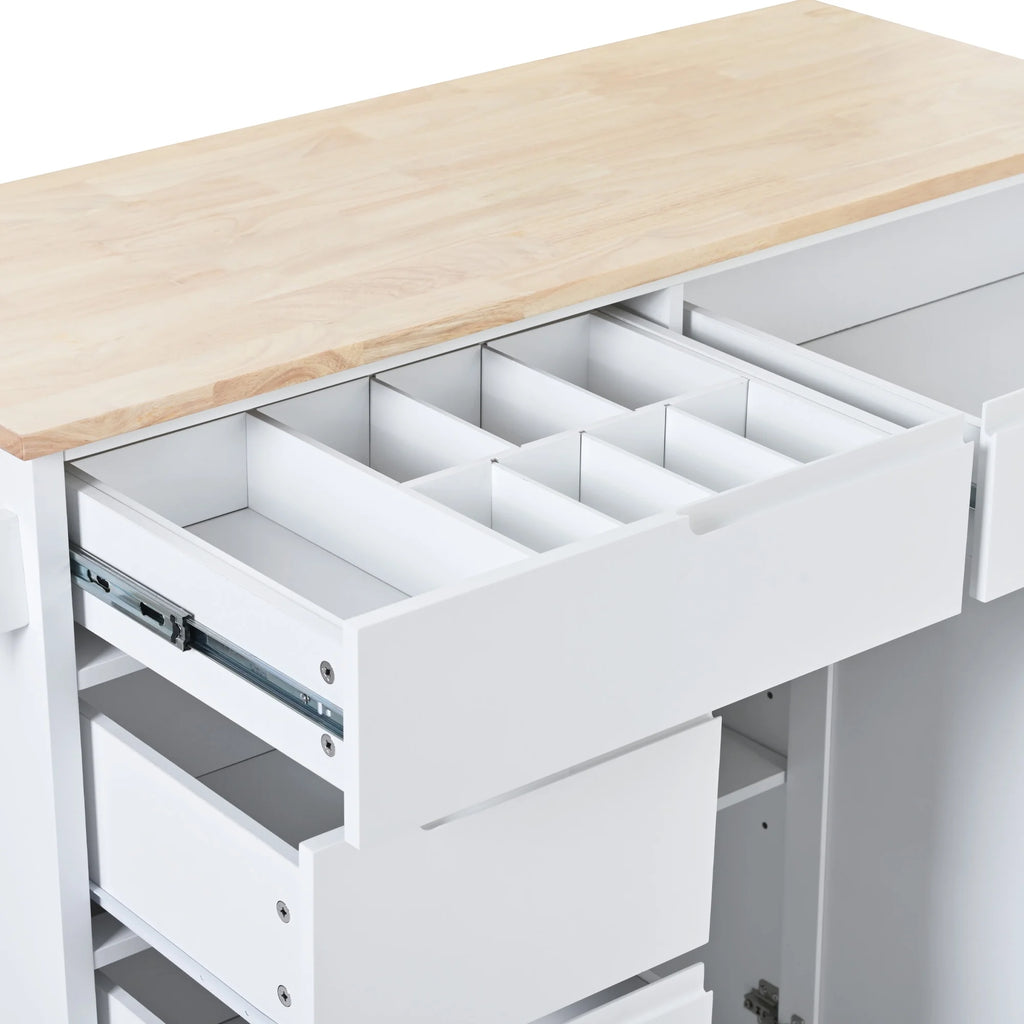 Rolling Kitchen Island with Storage, Rubber Wood Mobile Kitchen Cart with Lockable Wheels, Drawers, Shelves Q9277