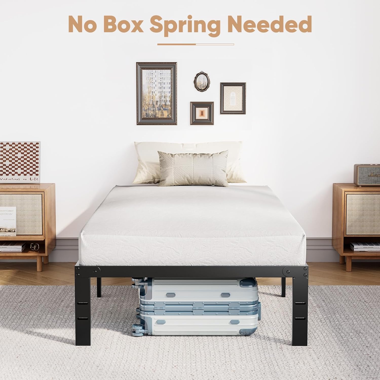 Twin Size Metal Platform Bed Frame with Steel Slat Support, Black N21211