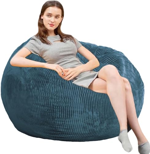 3Ft Faux Fur Memory Foam Bean Bag Chair Blue E572