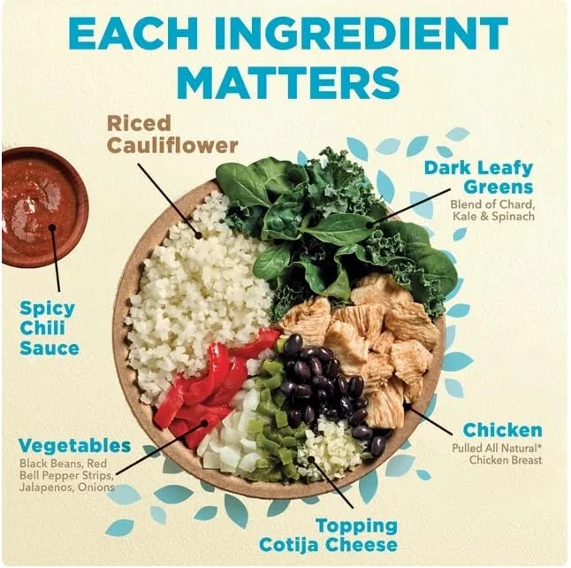 Spicy Black Beans Chicken & Riced Cauliflower Frozen Meal, 9.25 oz Pack of 6 C112
