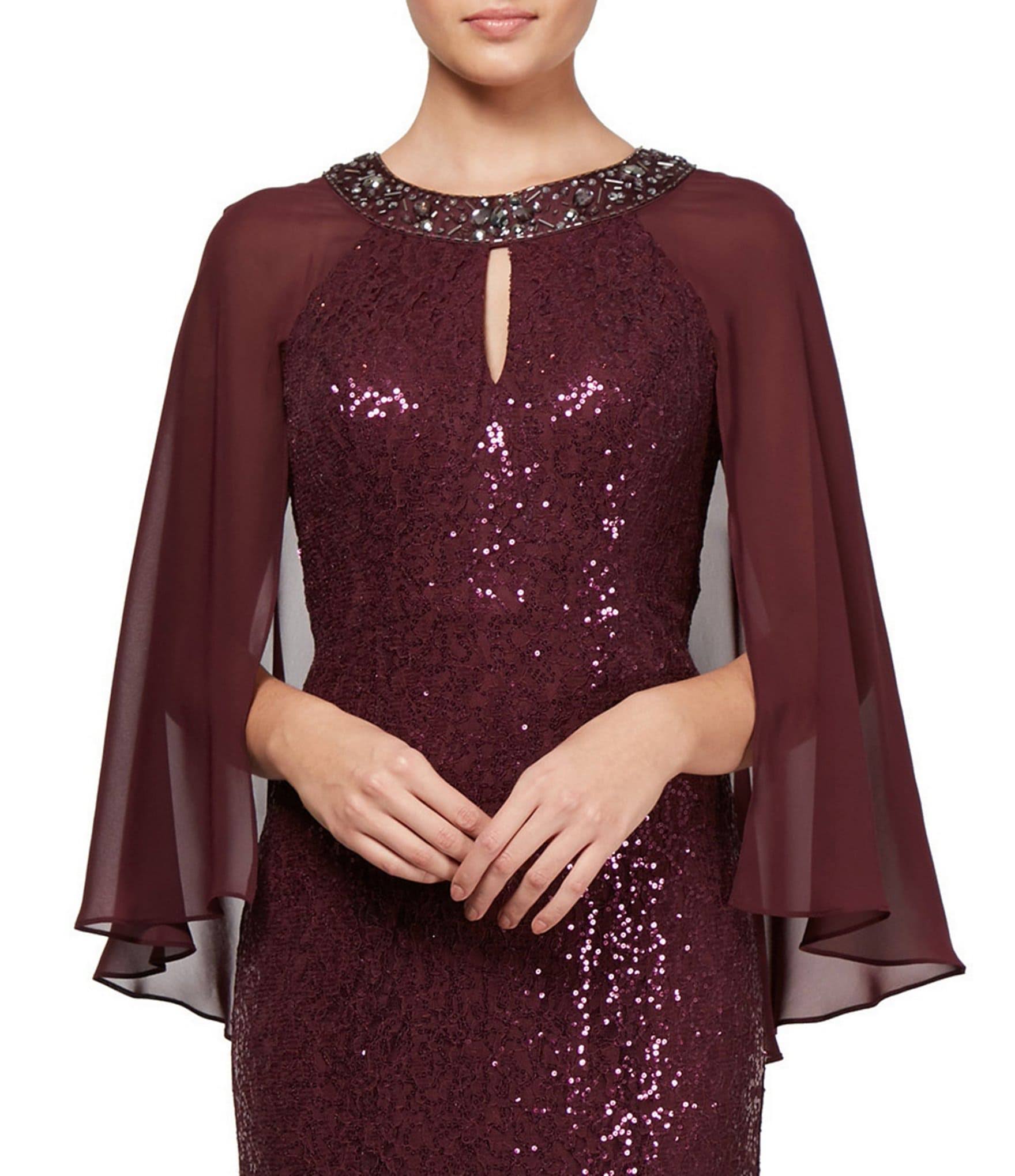 Sequin Lace Chiffon Capelet Gown H191411