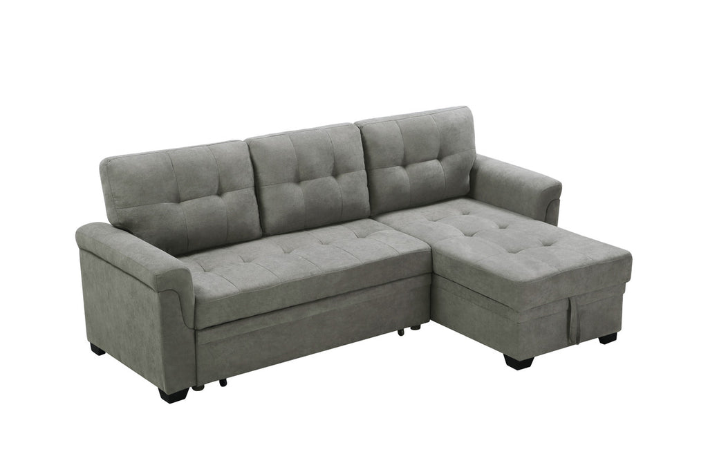 Light Gray Fabric Reversible Sectional Sleeper Sofa Chaise with Storage F53394